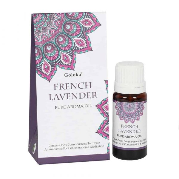 French Lavender Fragrance Oil by Goloka in 10ml size comes in a beautifully designed cardboard pouch.