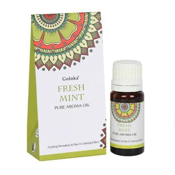 Fresh Mint Fragrance Oil by Goloka in 10ml size comes in a beautifully designed cardboard pouch.