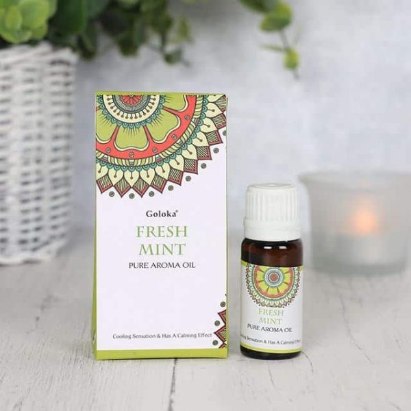 Fresh Mint Fragrance Oil by Goloka in 10ml size comes in a beautifully designed cardboard pouch.