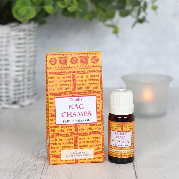 Nag Champa Fragrance Oil by Goloka in 10ml size comes in a beautifully designed cardboard pouch.