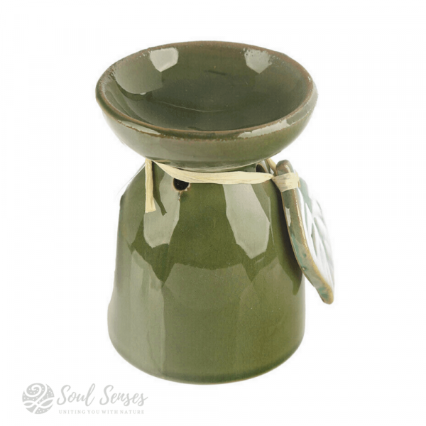 Green Ceramic Tropical Leaf Oil Burner & Wax Melter - left