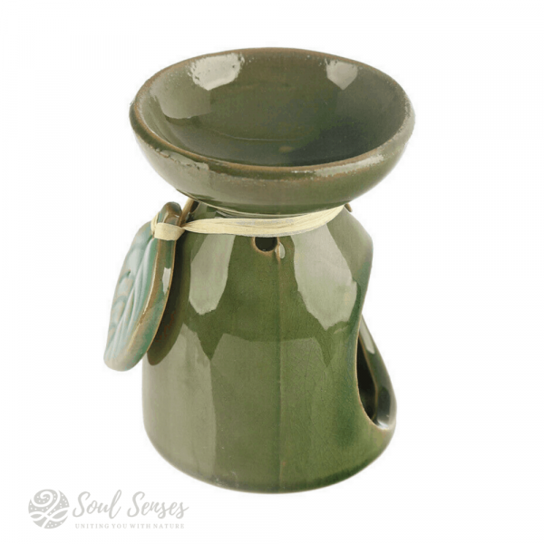 Green Ceramic Tropical Leaf Oil Burner & Wax Melter - right