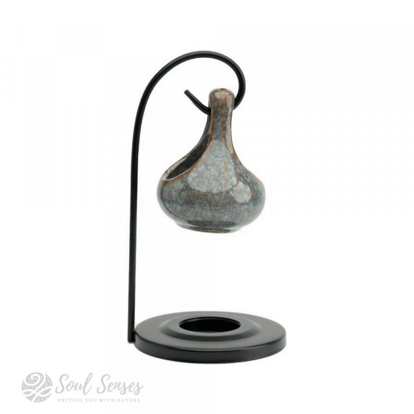 Hanging Teardrop Ceramic Oil Burner With Black Metal Stand - Mottled Duck Egg