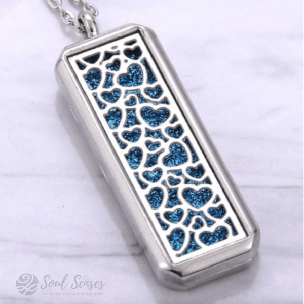 Essential Oil Aromatherapy Diffuser Rectangular Pendant - Hearts in use