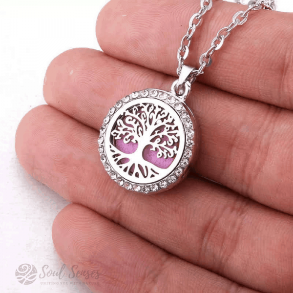 Essential Oil Aromatherapy Diffuser Round Pendant - Tree Of Life in hand