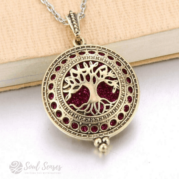Essential Oil Aromatherapy Diffuser Round Vintage Locket - bronze Tree Of Life and glitter pad