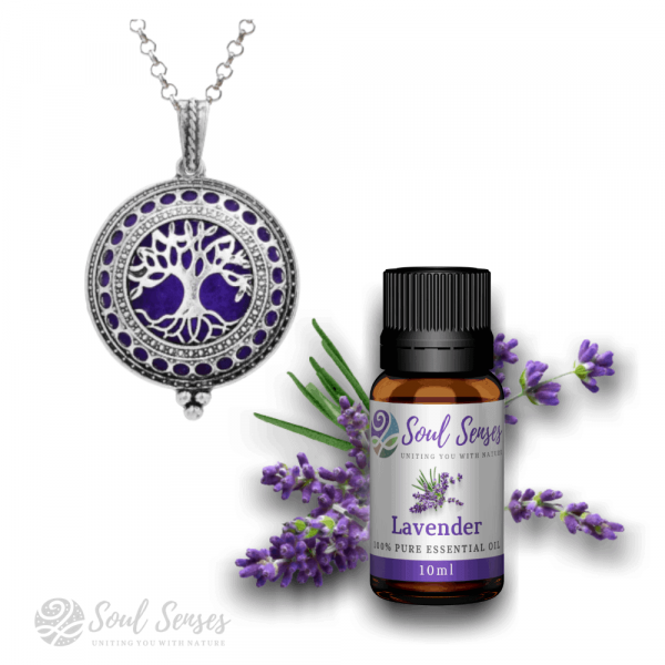 Tree of Life Silver Pendant & Lavender Essential Oil Bundle Set