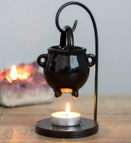 Black Hanging Cauldron Wax Burner & Oil Burner, Wax Warmer, Glazed Oil Burner, Witches Pot