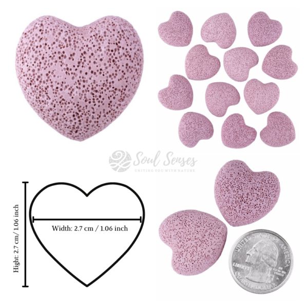 Pink Heart Shaped Lava Stone Bead No Holes
